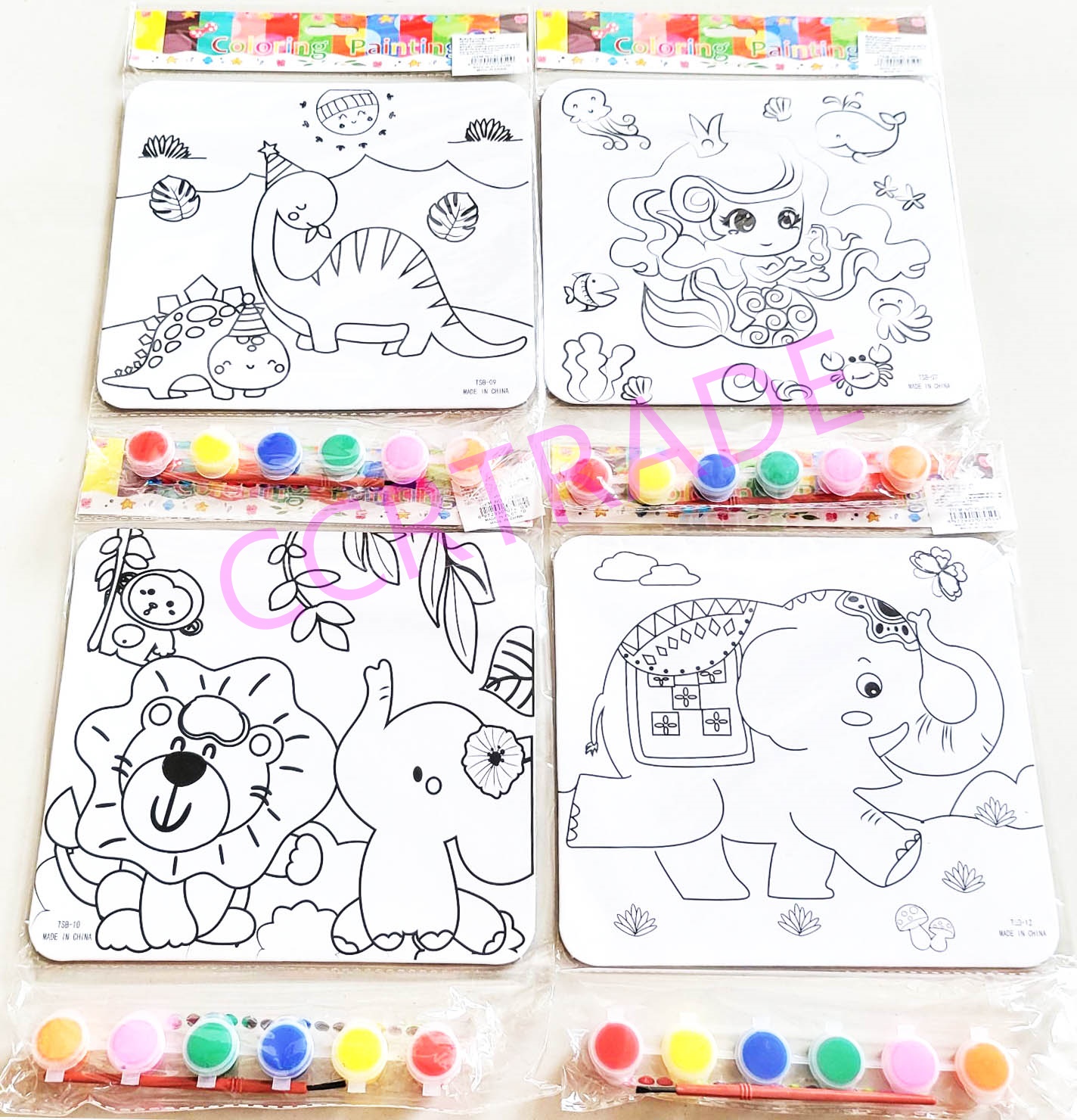 ชุดระบายสีการตูน+สีน้ำ 6 สีถุง 27.5 ซม.