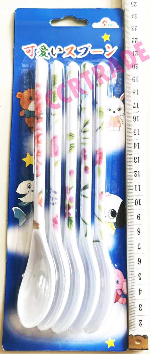 ช้อนเมลามีนด้ามยาว ลายดอก 5 ชิ้นแผง 24.5 ซม.