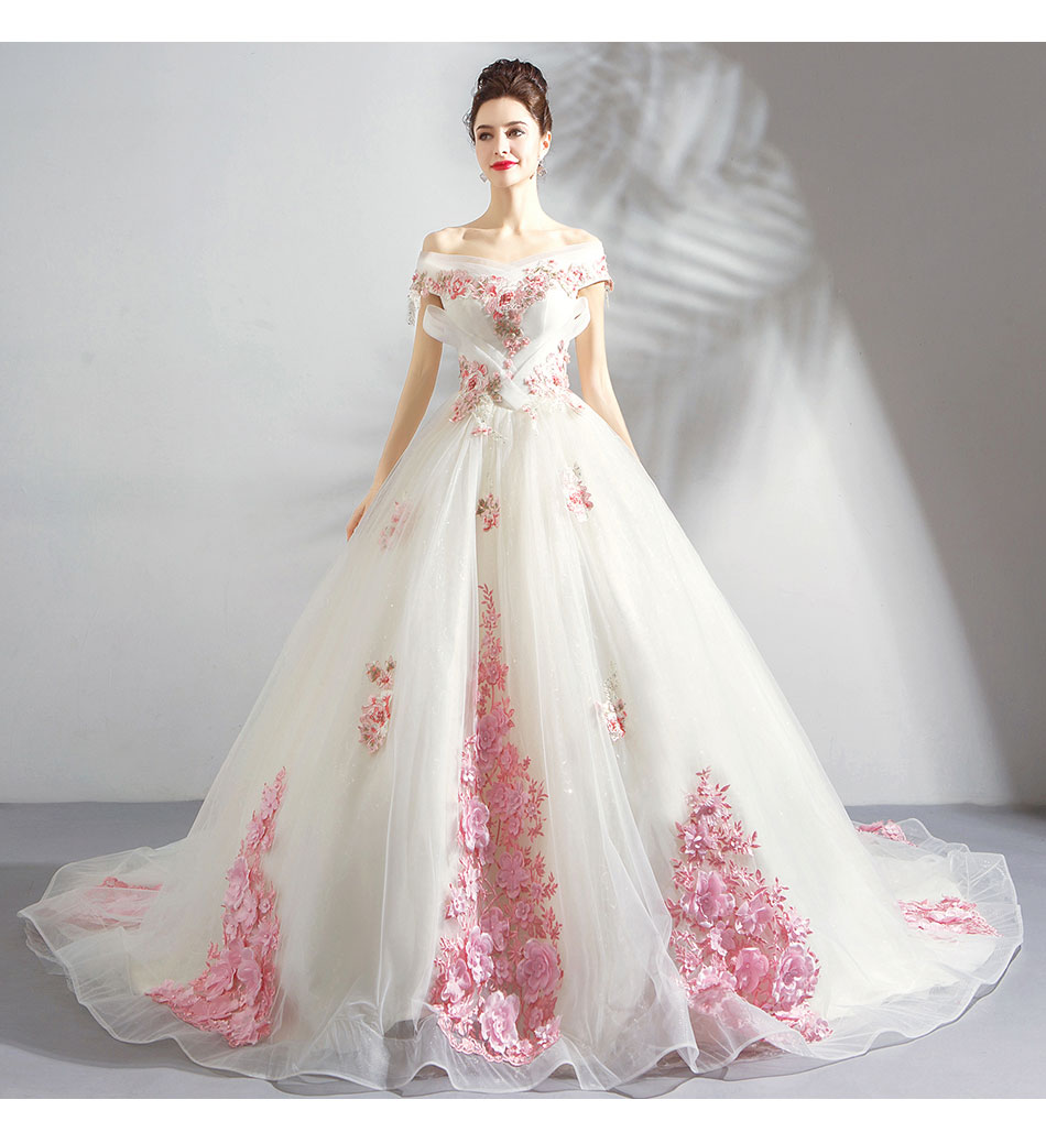 DL097 **พรีออเดอร์** ชุดออกงานสีขาวชมพู ชุดราตรี เดรสยาวออกงาน (Night party dresses) ชุดไปงานแต่งงานสวยๆ "ธีมสีขาวชมพู"