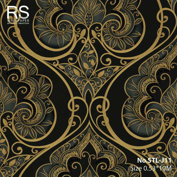 วอลเปเปอร์ ลายหลุยส์สีเทา-ทอง พื้นที่ดำ No.STL-J11