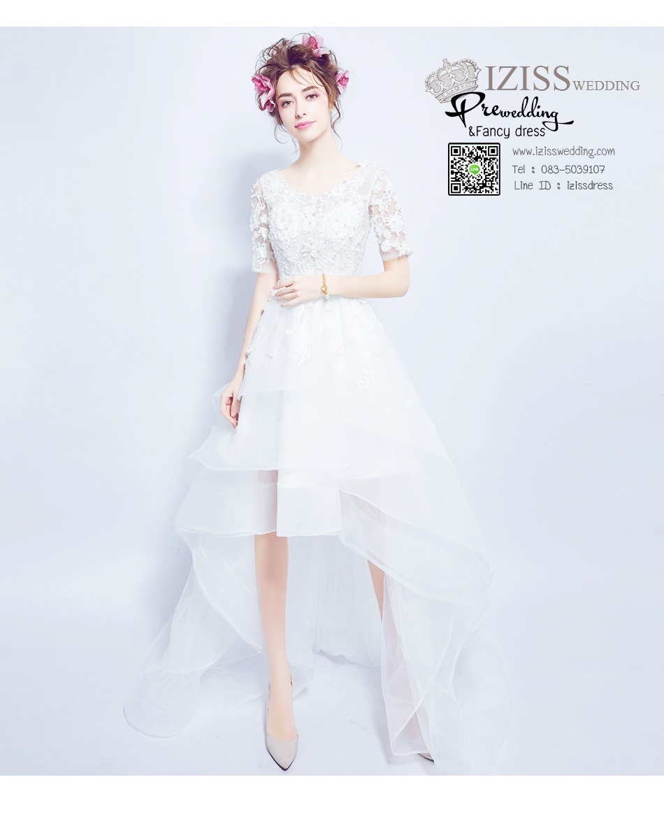 DS020 - **Pre order**ชุดราตรี เดรสหน้าสั้นหลังยาวออกงาน (short dresses) ชุดไปงานแต่งงานสวยๆ "ธีมสีขาว"