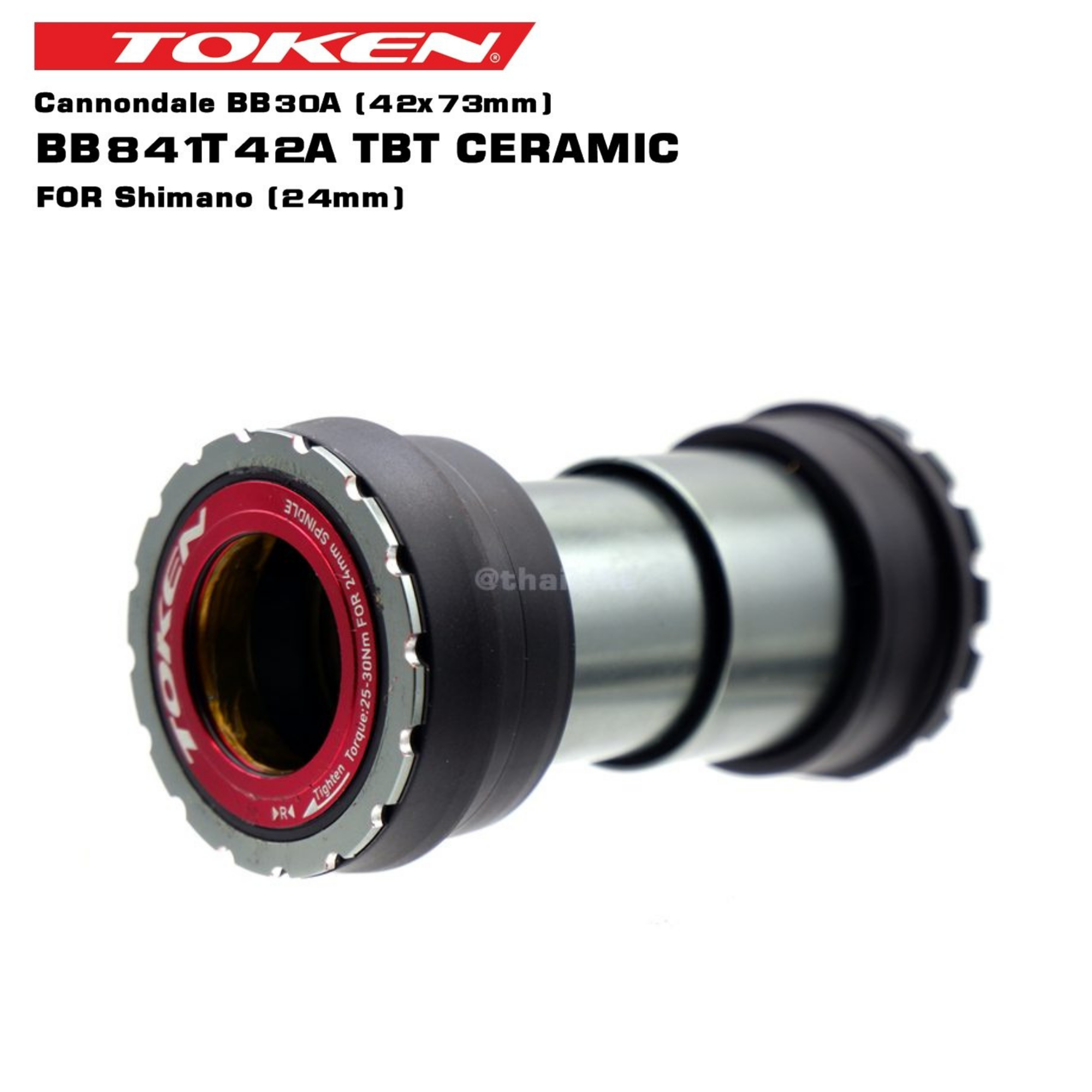 TOKENBB841T‑42A BottomBracket | สำหรับเฟรมCannondaleBB30AและขาจานShimano24มม. (บ่าซ้าย–ขวาหนาไม่เท่ากัน)