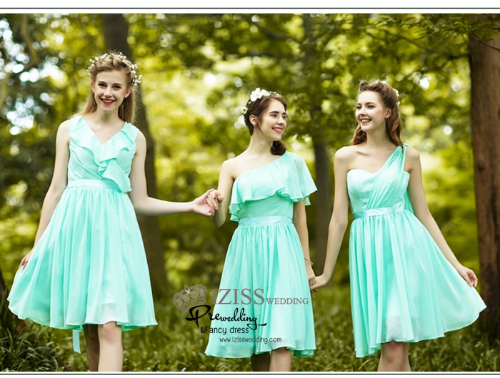 ฺBM0118 - พรีออเดอร์ ชุดเพื่อนเจ้าสาวราตรีสั้นสีเขียวมินท์ น่ารักมากๆค่ะ