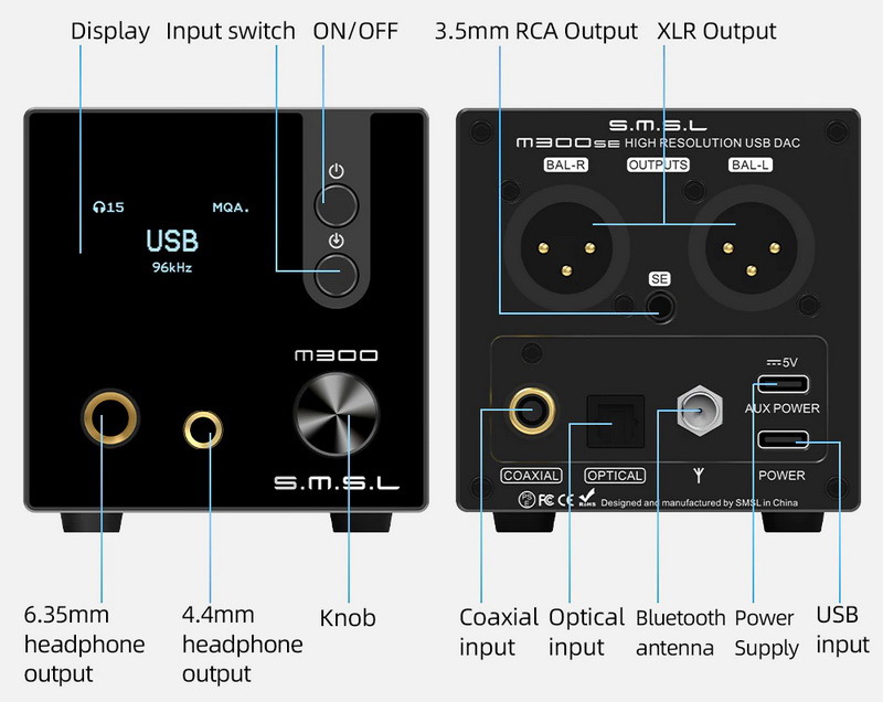 ขาย SMSL M300 SE DAC/AMP ตั้งโต๊ะ ชิป CS43131*2 รองรับ MQA, Bluetooth5.0 ประกันศูนย์ไทย