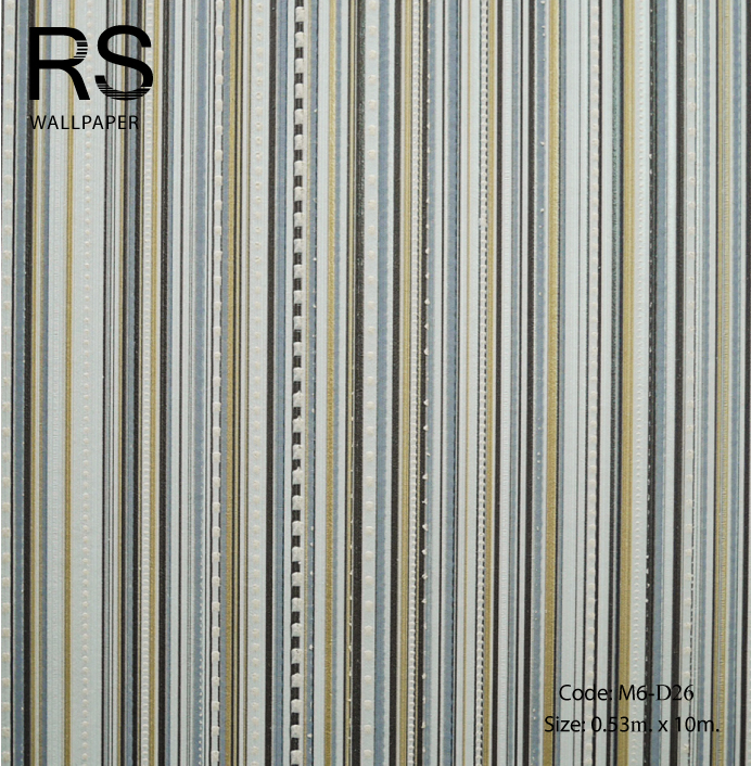วอลเปเปอร์ลายเส้นประสลับเส้นตรงโทนสีฟ้าน้ำเงินแทรกเส้นสีทอง M6-D26