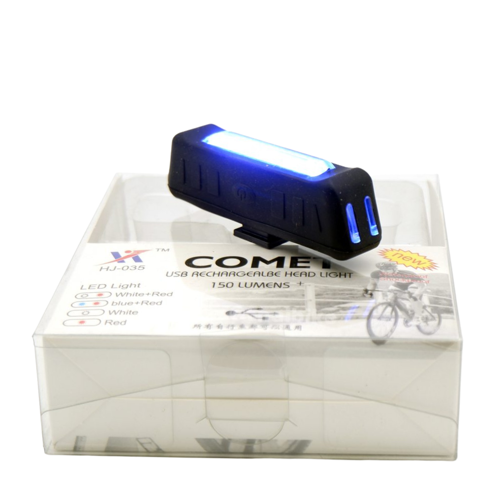 ไฟท้ายจักรยาน COMET HJ-035 แบบชาร์จ USB สีแดงน้ำเงิน สีขาวแดง