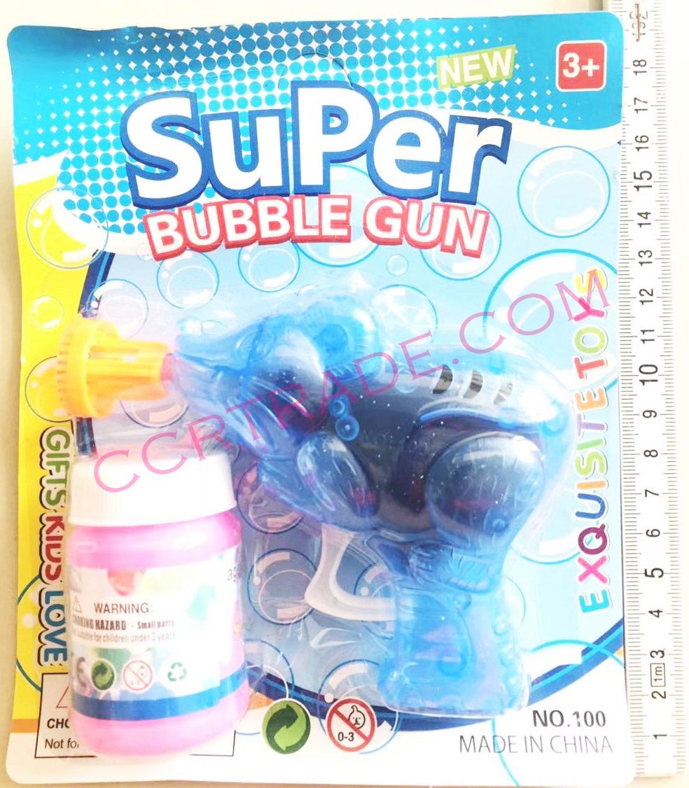ปืนเป่าฟองการ์ตูนสีใส+น้ำยาแผง 19 ซม.