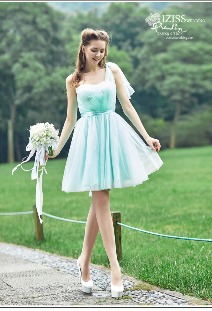 ฺBM0121 - พรีออเดอร์ ชุดเพื่อนเจ้าสาวราตรีสั้นธีมสีเขียวมินท์/สีเทา น่ารักมากๆค่ะ