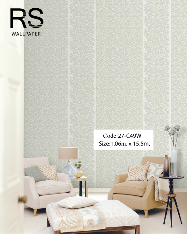 วอลเปเปอร์ลายทางคลาสสิคมีกิตเตอร์พื้นโทนสีขาวมุกลายสีเทาเขียว 27-C49W