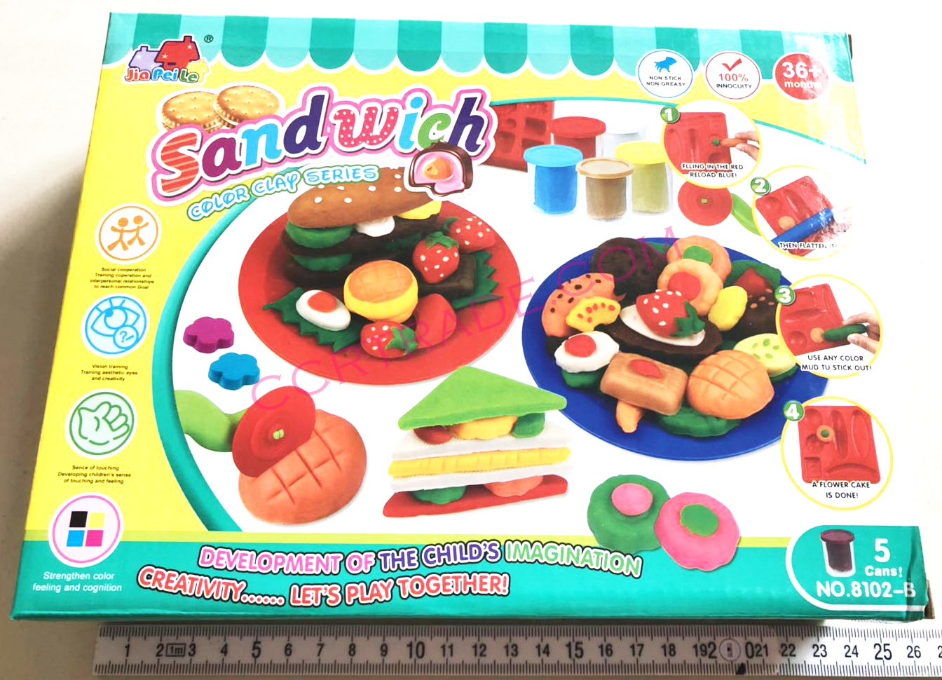แป้งโดว์แซนวิช+อุปกรณ์กล่องใหญ่ 18x23 ซม.(1x3)