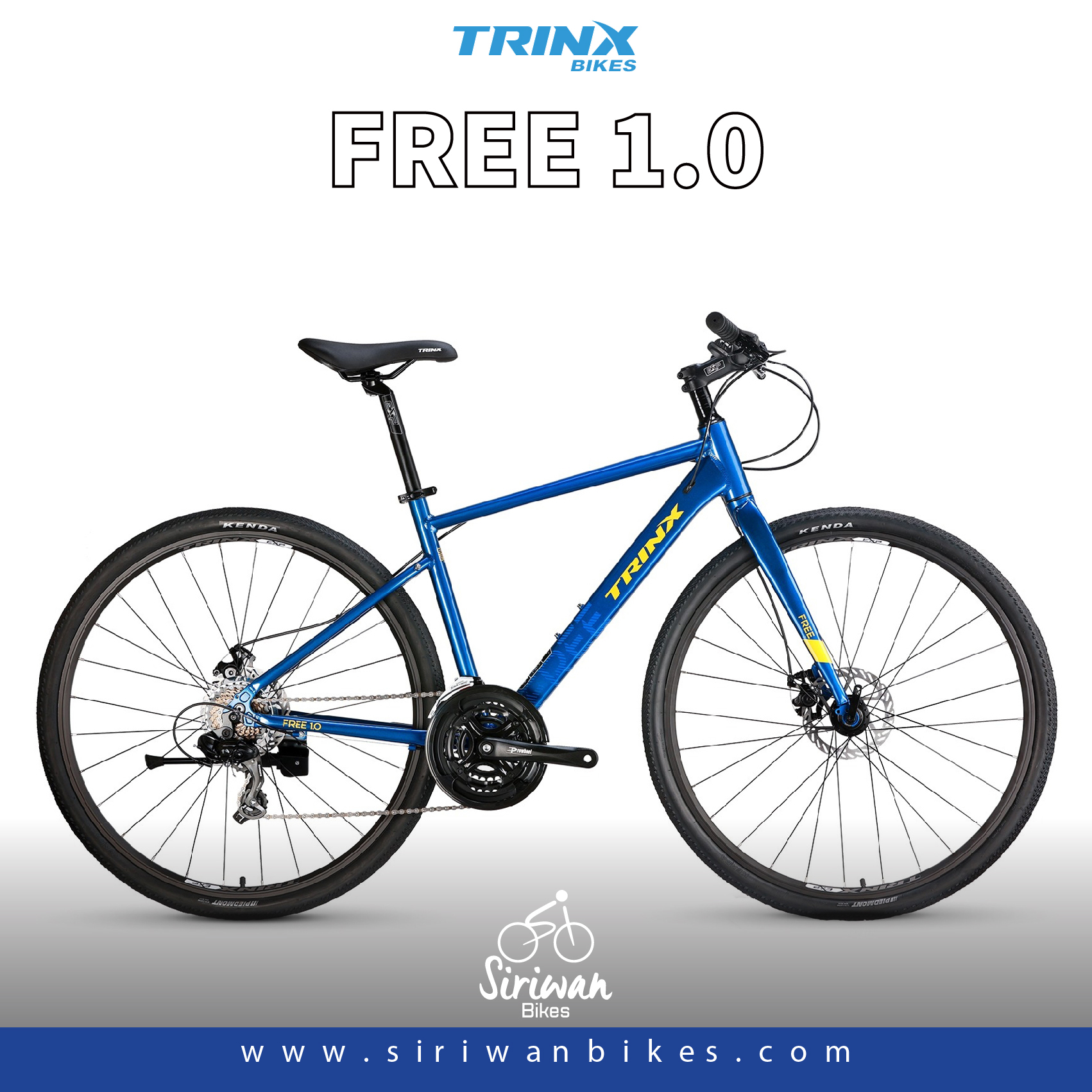 TRINX : FREE 1.0 2024 จักรยานไฮบริด เฟรมอลูมิเนียม ล้อ 700c เกียร์ Shimano 24 สปีด ดิสเบรก