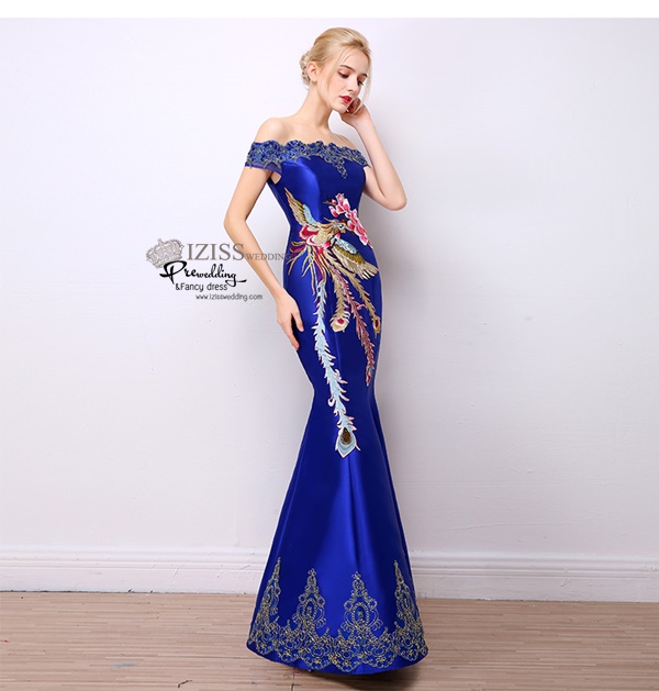 PW615- **พร้อมส่งสีแดง**ชุดกี่เพ้ายาวไหล่ปาด ชุดยกน้ำชา ชุดถ่ายพรีเวดดิ้ง (prewedding dress) & ชุดแต่งงานแฟนซี (Fancy wedding dress) "ธีมสีแดง"