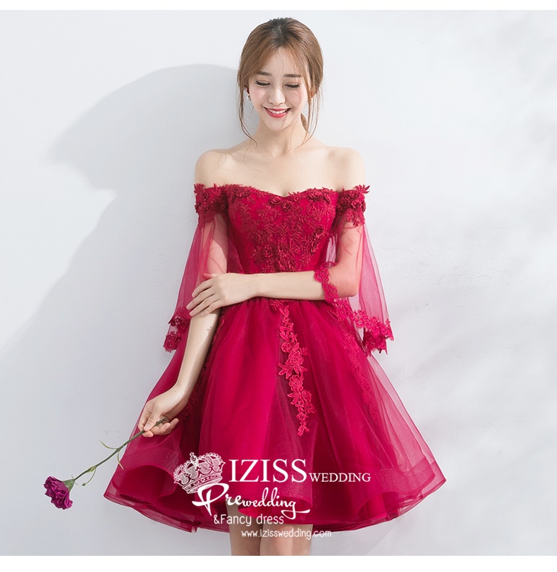 DS029 - **Pre order** ชุดราตรี เดรสสั้นออกงาน (short dresses) ชุดไปงานแต่งงานสวยๆ "ธีมแดง"