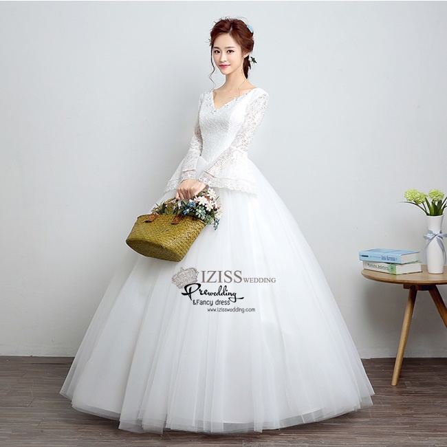 BR237 **พรีออเดอร์**ชุดแต่งงาน&ชุดเจ้าสาวแบบยาวสีขาวเกรดพรีเมี่ยม เปิดไหล่ มีแขน หรูหราน่ารัก สวยโดดเด่นไม่ซ้ำใคร