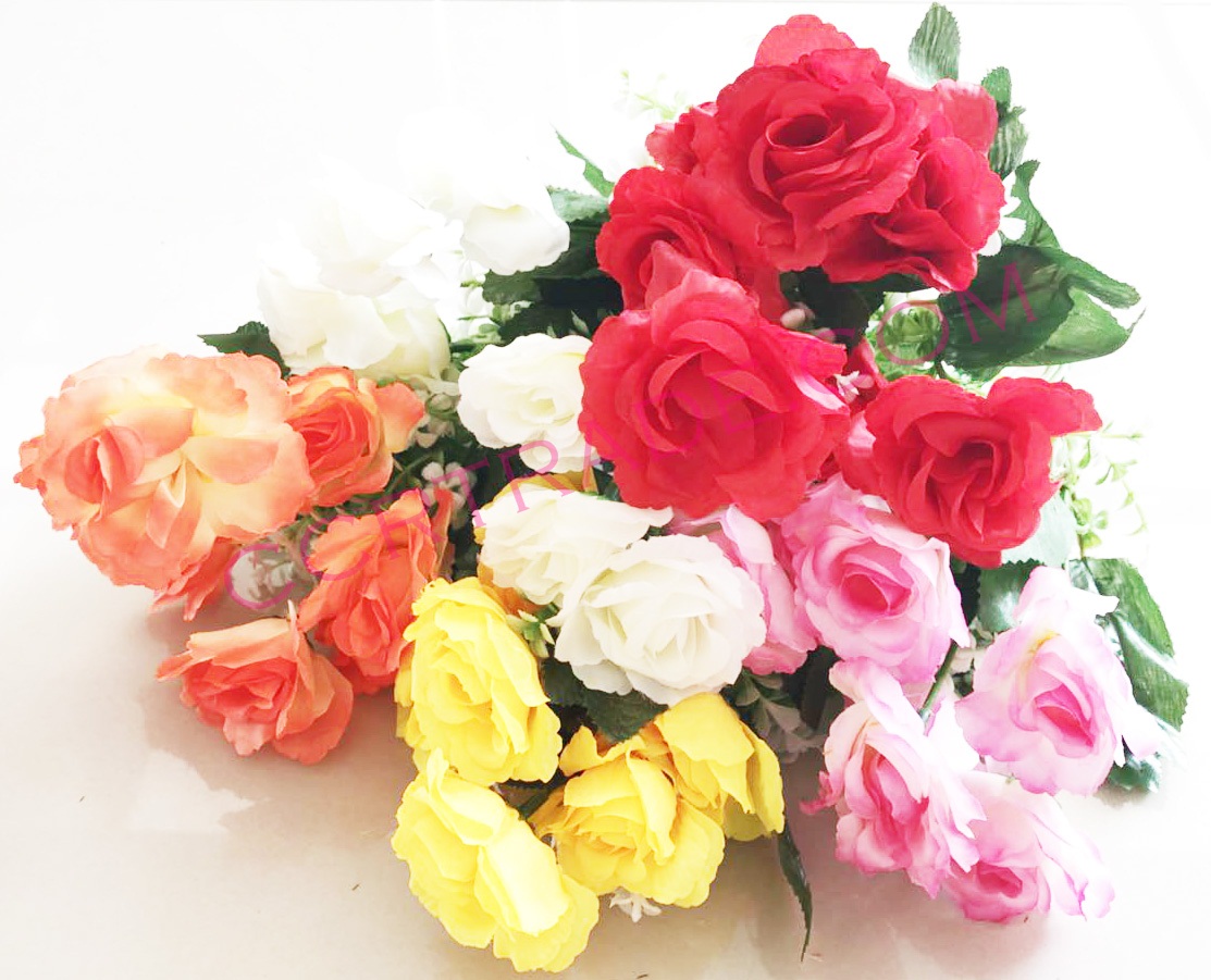 ดอกกุหลาบซ้อน 7 ดอก คละสี 31.5 ซม.(งานสวย)