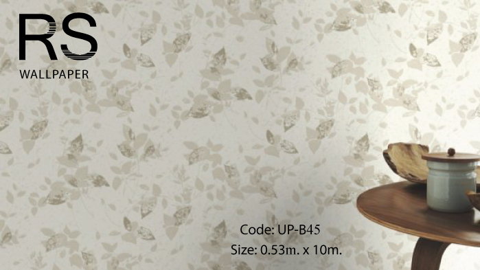 วอลเปเปอร์ลายใบไม้สีน้ำตาล พื้นสีขาว มีกลิตเตอร์สีเงินโรย UP-B45
