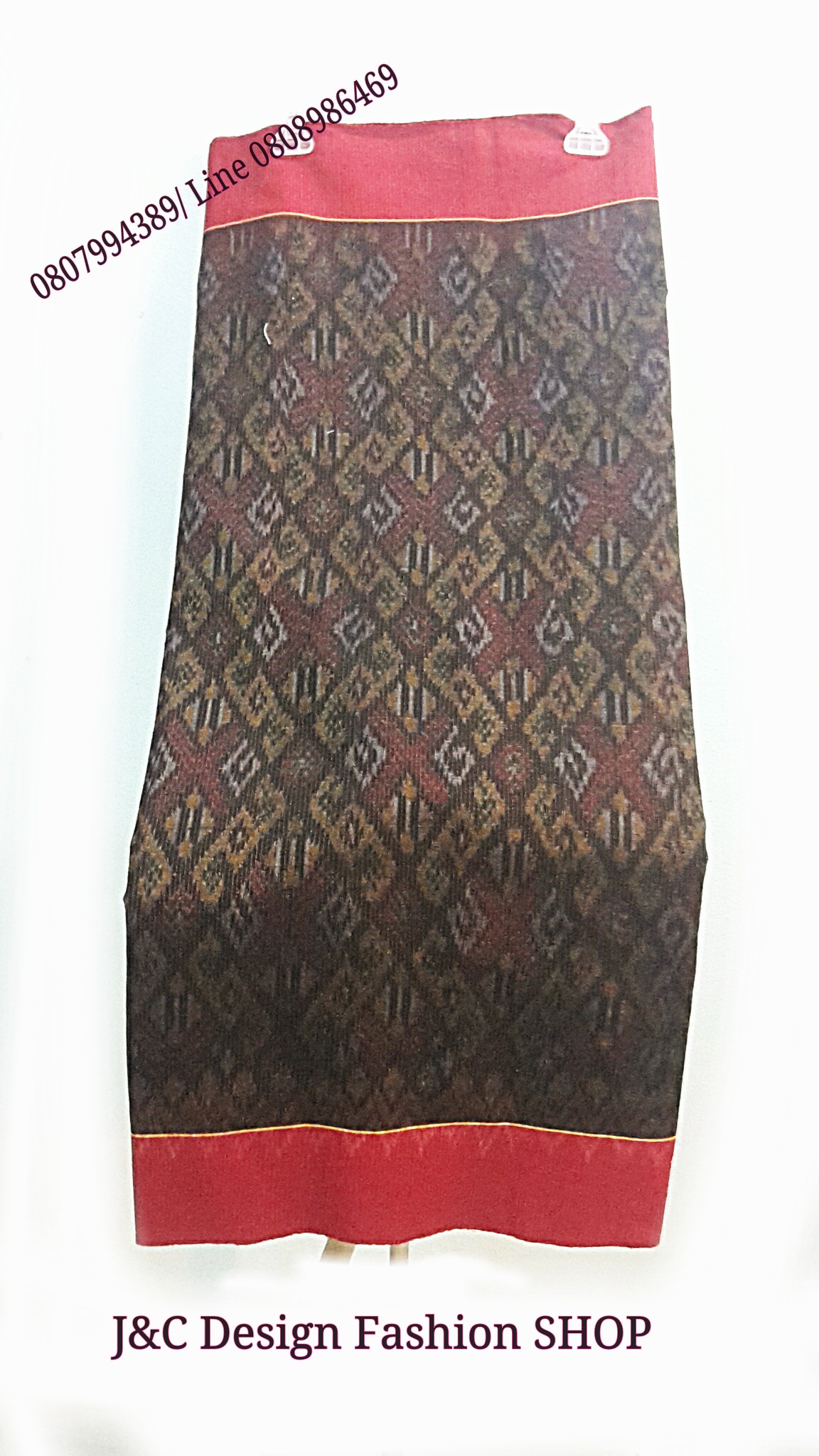 ผ้าซิ่นตีนแดง ผ้าฝ้ายตีนแดง ผ้าทอพื้นเมืองบุรีรัมย์ ลาย ขอนาคพนม ขนาด1.2× 2 เมตร