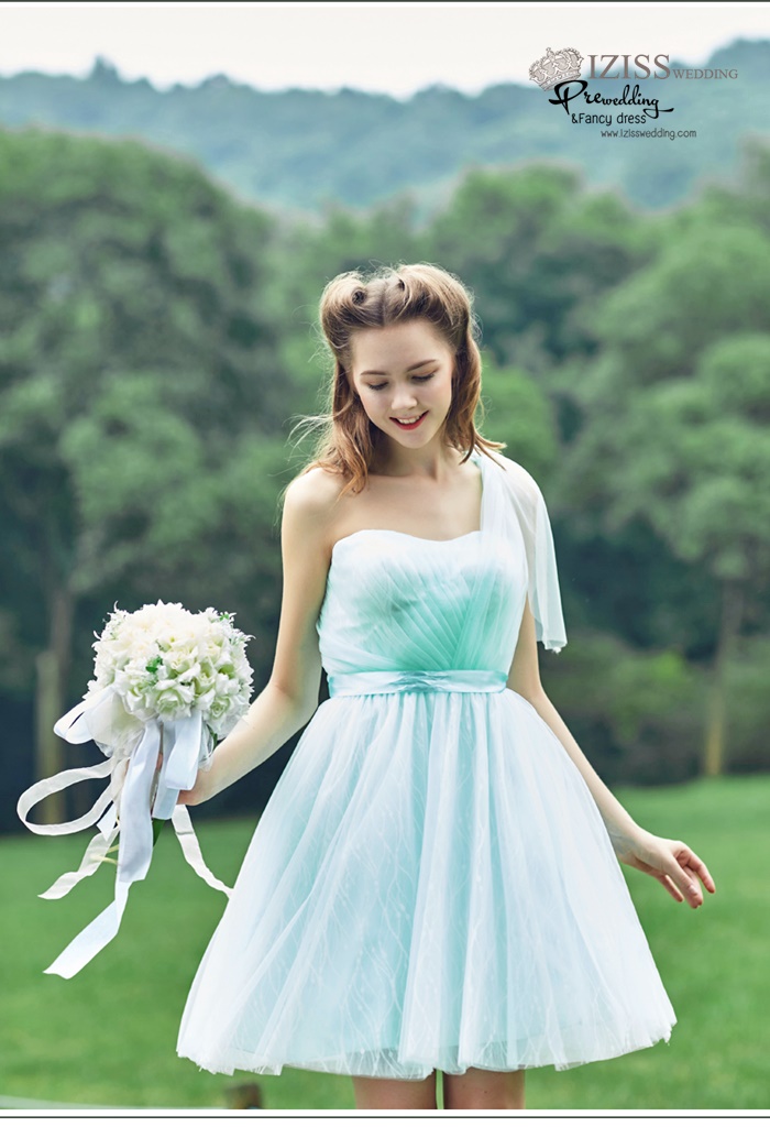 ฺBM0121 - พรีออเดอร์ ชุดเพื่อนเจ้าสาวราตรีสั้นธีมสีเขียวมินท์/สีเทา น่ารักมากๆค่ะ