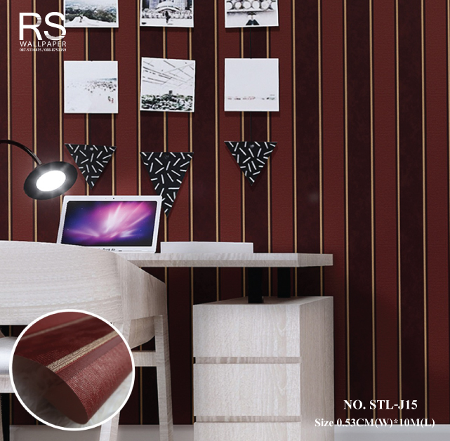 วอลเปเปอร์ ลายทางสีแดง แทรกเส้นสีทอง No.STL-J15