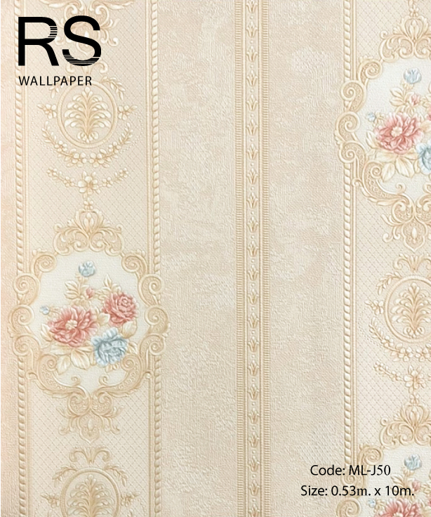 วอลเปเปอร์ลายทางหลุยส์ดอกไม้โทนสีเหลืองอมครีม ML-J50