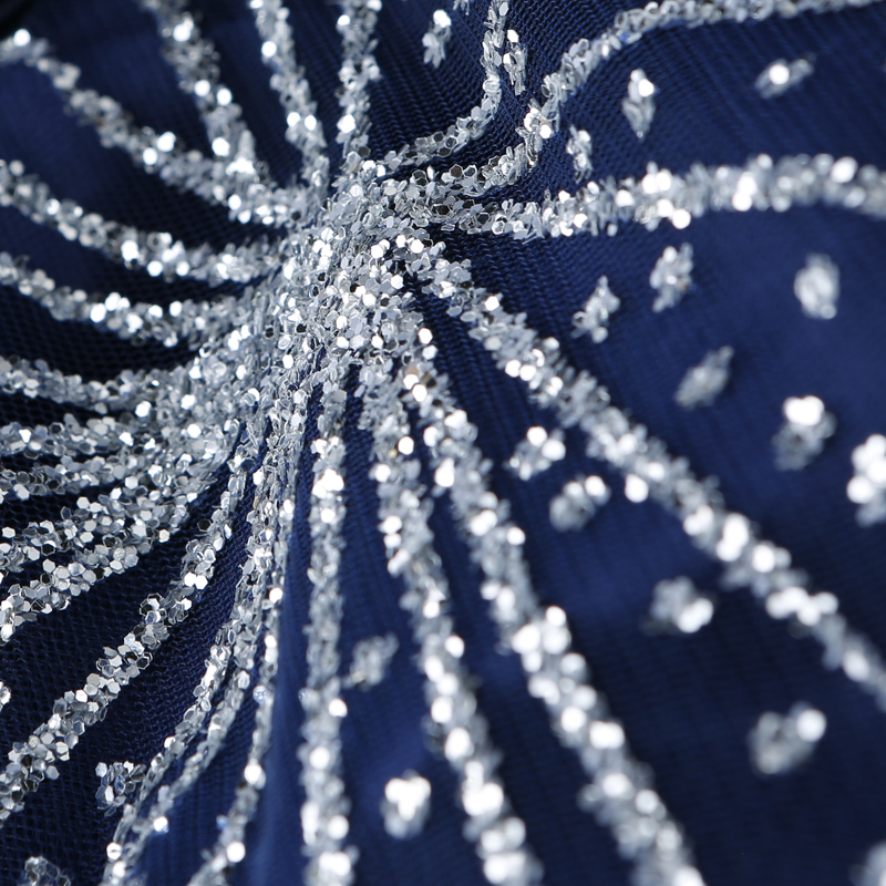 DS044 - **พร้อมส่ง** ชุดสีน้ำเงินกรมท่าประดับกากเพชร ชุดราตรี เดรสสั้นออกงาน (short dresses) ชุดไปงานแต่งงานสวยๆ