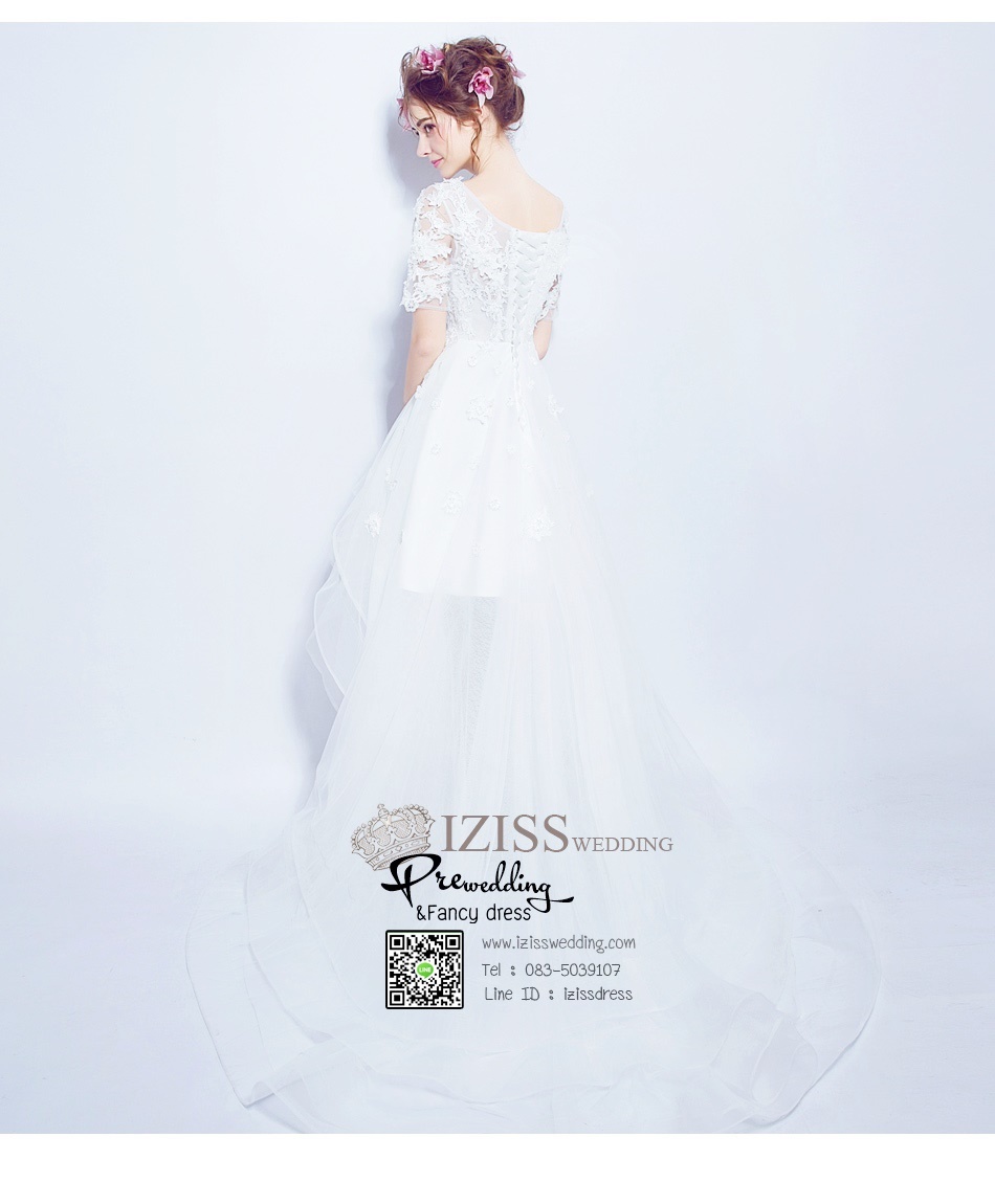 DS020 - **Pre order**ชุดราตรี เดรสหน้าสั้นหลังยาวออกงาน (short dresses) ชุดไปงานแต่งงานสวยๆ "ธีมสีขาว"