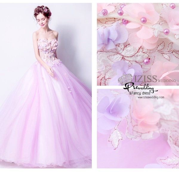 DL055 - **พรีออเดอร์** ชุดราตรี เดรสยาวออกงาน (Night party dresses) ชุดไปงานแต่งงานสวยๆ "ธีมสีม่วงปักดอก 3D"