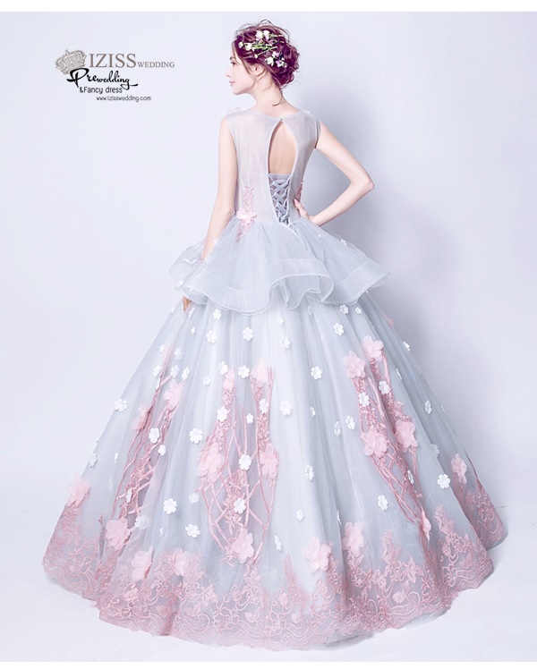 DL053 - **พรีออเดอร์** ชุดราตรี เดรสยาวออกงาน (Night party dresses) ชุดไปงานแต่งงานสวยๆ "ธีมสีเทาปักดอก 3D"