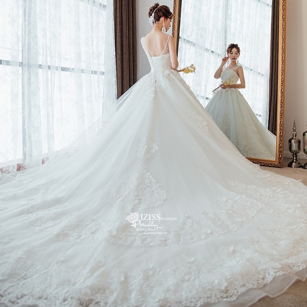 BR356 **พรีออเดอร์**ชุดแต่งงาน&ชุดเจ้าสาวแบบยาวอลังการ สีขาวเกรดพรีเมี่ยม หรูหราน่ารัก สวยโดดเด่นไม่ซ้ำใคร