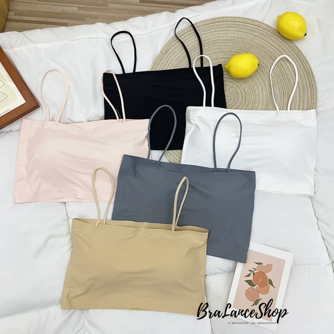 BLS✿1018 สายเดี่ยว ผ้าไร้ขอบครึ่งตัว ฟองน้ำถอดออกได้