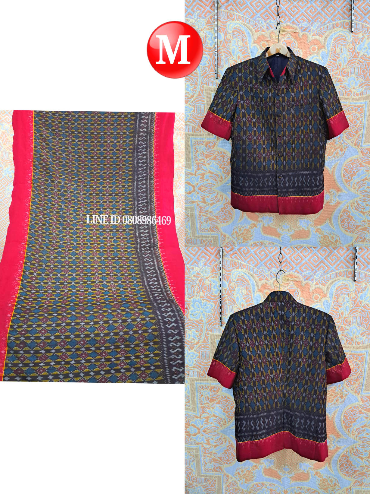 เสื้อสูทชายฝ้ายแท้มัดหมี่ตีนแดงทอมือ เสื้อสูทชายฝ้ายแท้ สูทผ้าไทยชาย ซาฟารีผ้าไทยชาย สูทผ้าฝ้ายมัดหมี่ตีนแดง