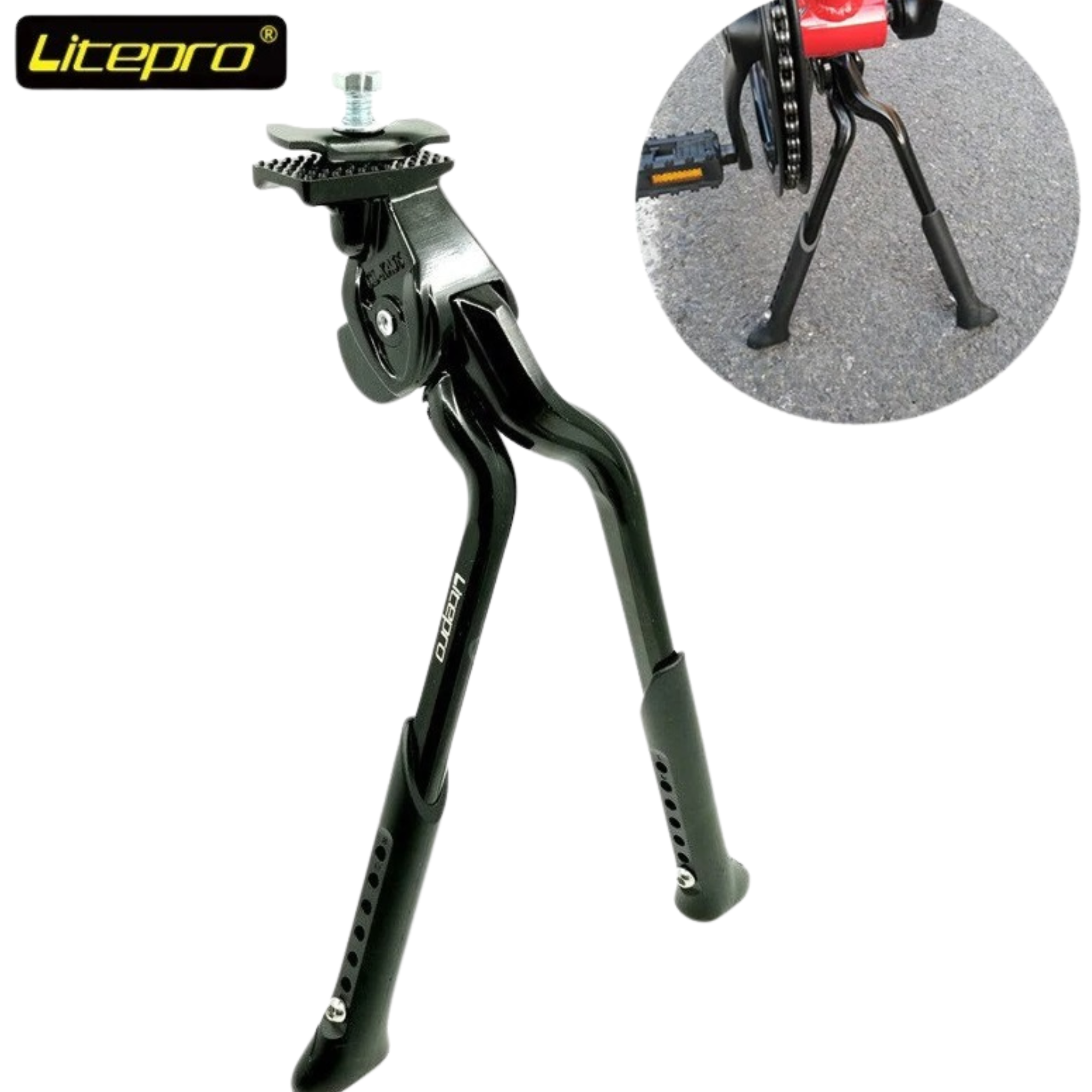 ขาตั้งคู่ ขาตั้งจักรยานตรงกลาง LITEPRO แบบเตะรวบ ขาตั้งกลาง
