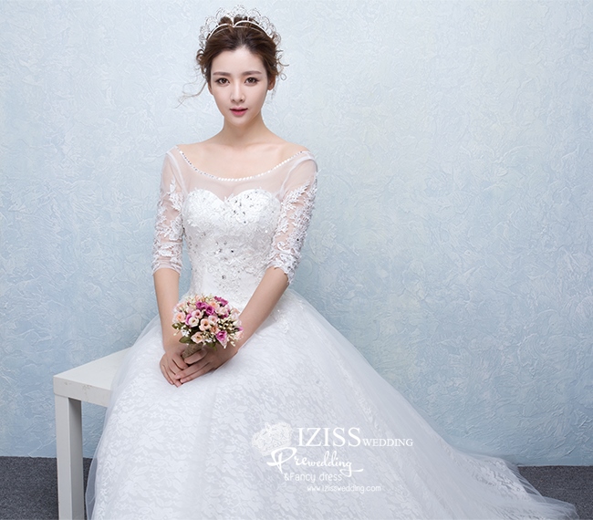 BR123 **พรีออเดอร์**ชุดแต่งงาน&ชุดเจ้าสาวแบบยาวสีขาวเกรดพรีเมี่ยม เปิดไหล่ มีแขน หรูหราน่ารัก สวยโดดเด่นไม่ซ้ำใคร