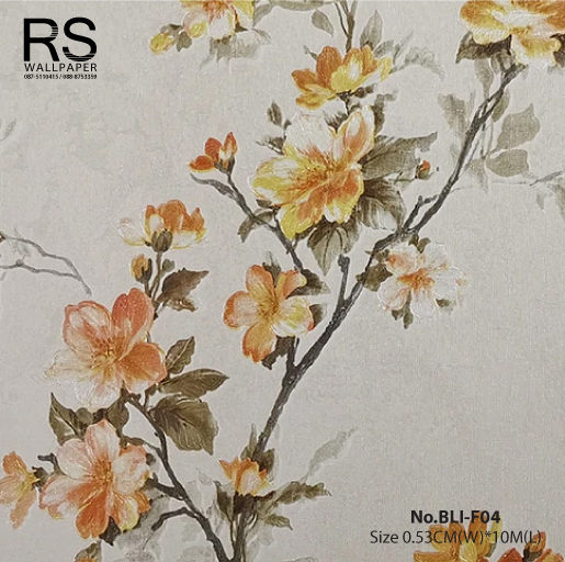 วอลเปเปอร์ ลายดอกไม้สีเหลืองส้ม พื้นสีครีม No.BLI-F04