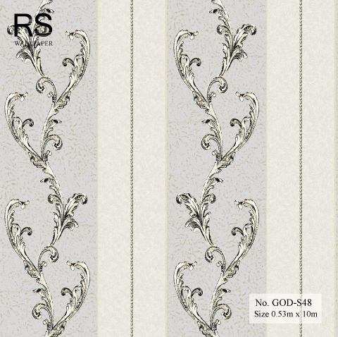 วอลเปเปอร์ วินเทจลายทาง สีครีม-เงิน No.GOD-S48