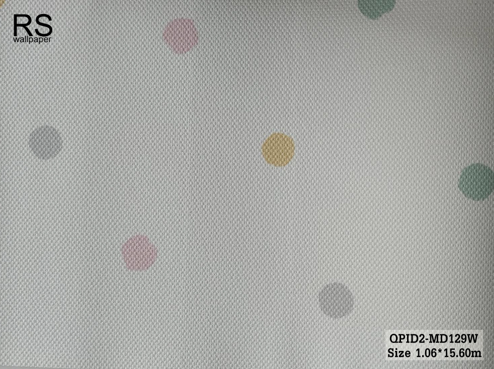 วอลเปเปอร์ ลายจุดสีเทา เหลือง ชมพู พื้นสีขาว QPID2-MD129W