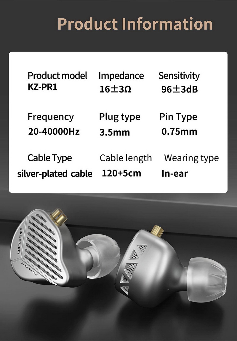 KZ PR1 HiFi หูฟังไดรเวอร์ PLANAR หูฟัง IEMs ประกันศูนย์ไทย