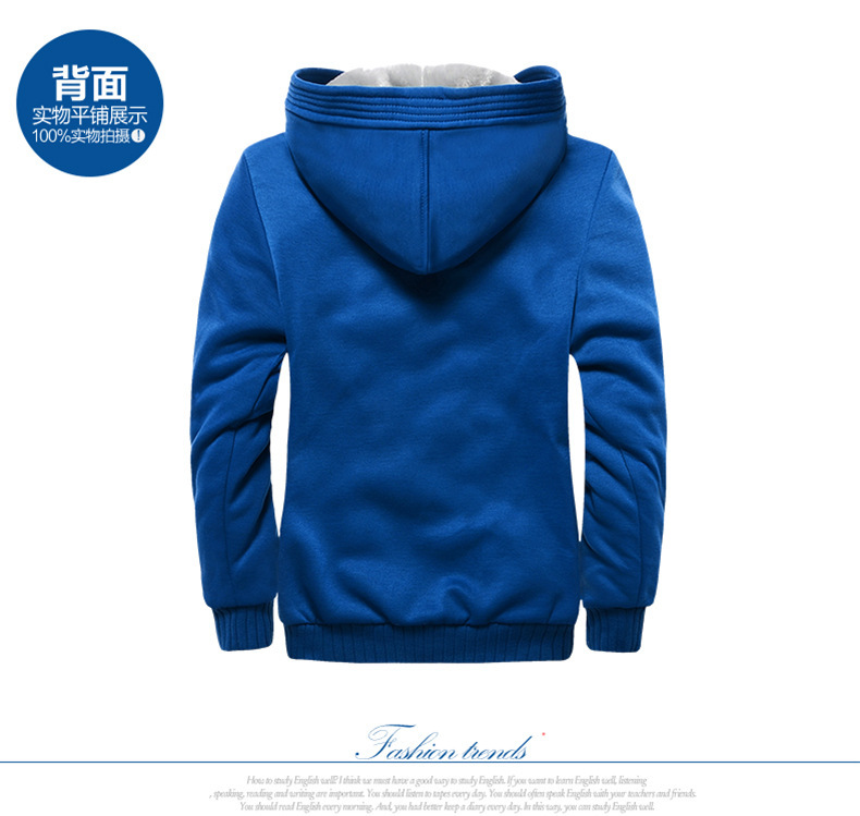 เสื้อกันหนาว สีน้ำเงิน เสื้อกันหนาวมีฮูด บุขนด้านในเพิ่มความอบอุ่น ซิปหน้า กระเป๋าข้างใช้งานได้ แขนและเอวจั้ม ใส่กันหนาว hoodie jacket