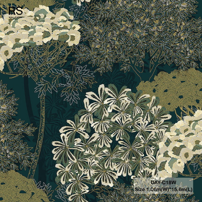 วอลเปเปอร์ลายใบไม้ สีเขียวเข้ม DAY-C18W