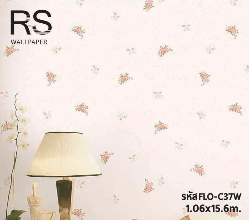 วอลเปเปอร์ลายดอกไม้สีโอรส ดอกเล็กๆ พื้นสีขาว มีกลิเตอร์ FLO-C37W