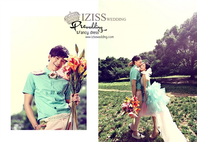 PW158 - **พรีออเดอร์ค่ะ** ชุดคู่ถ่ายพรีเวดดิ้ง (prewedding dress) & ชุดแต่งงานแฟนซี (Fancy wedding dress)ชายหญิง "ธีมสีเขียว-ชมพู"