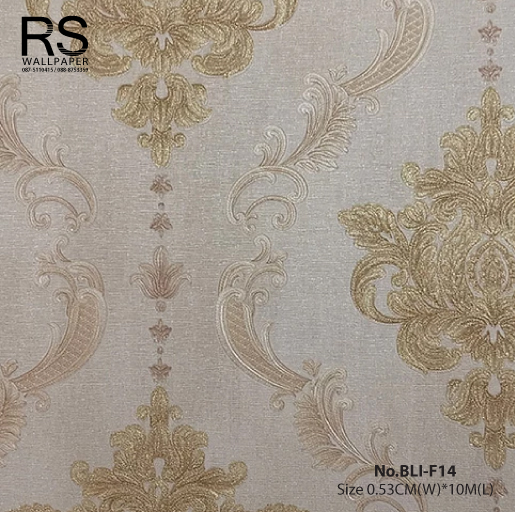 วอลเปเปอร์ ลายหลุยส์สีน้ำตาลทอง พื้นสีน้ำตาลอ่อน No.BLI-F14