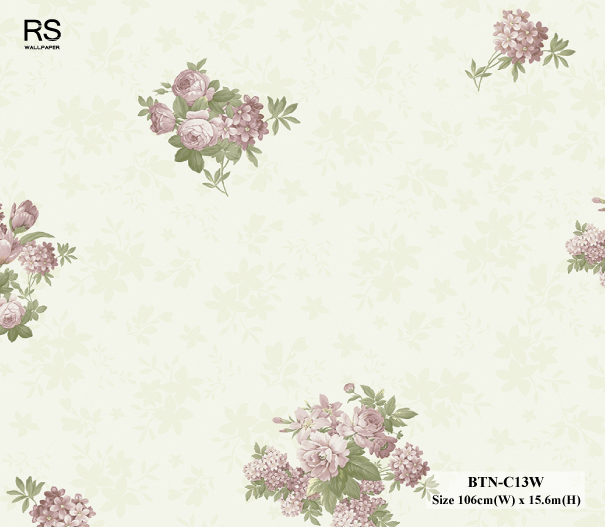 วอลเปเปอร์ลายดอกไม้ สีม่วงพื้นสีเขียวอ่อน BTN-C13W