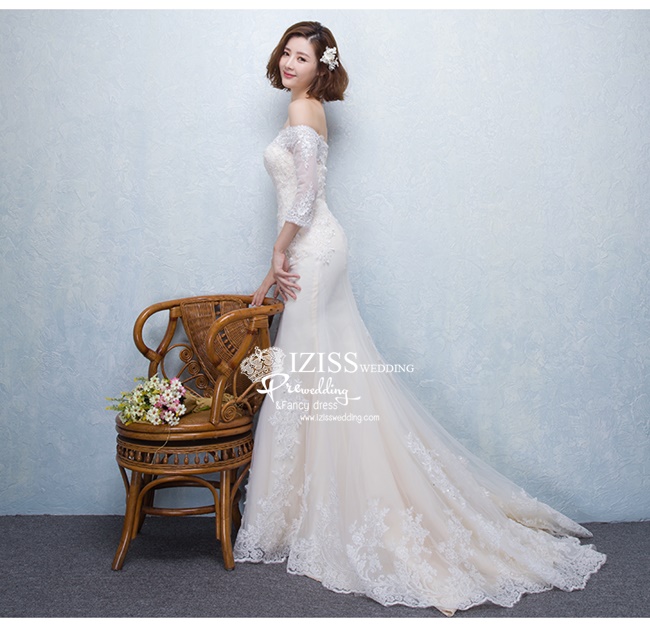 BR120 **พรีออเดอร์**ชุดแต่งงาน&ชุดเจ้าสาวแบบยาวสีขาวเบจเกรดพรีเมี่ยม เปิดไหล่ มีแขน หรูหราน่ารัก สวยโดดเด่นไม่ซ้ำใคร