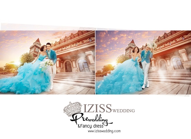 PW094 - **พรีออเดอร์เฉพาะชุดผู้หญิง** ชุดคู่ถ่ายพรีเวดดิ้ง (prewedding dress) & ชุดแต่งงานแฟนซี (Fancy wedding dress)ชายหญิง "ธีมสีฟ้า"