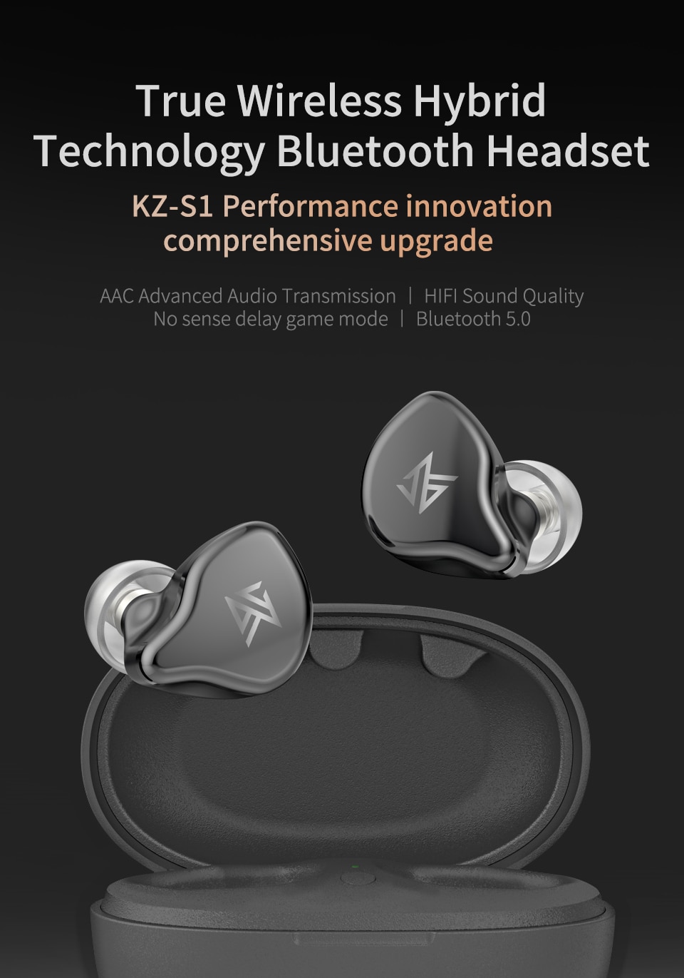 ขาย KZ S1 หูฟัง True Wireless 2 ไดร์เวอร์ (1DD+1BA) รองรับ Bluetooth 5.0 , AAC
