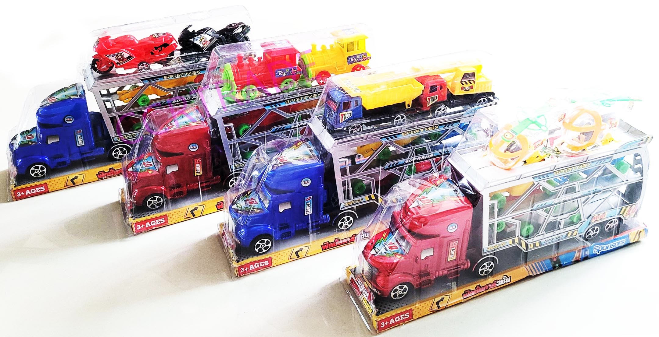 รถบรรทุกสีสด 3 ชั้น มีลานฝาครอบ 18.5x34 ซม.(รุ่นใหม่)(1x3)