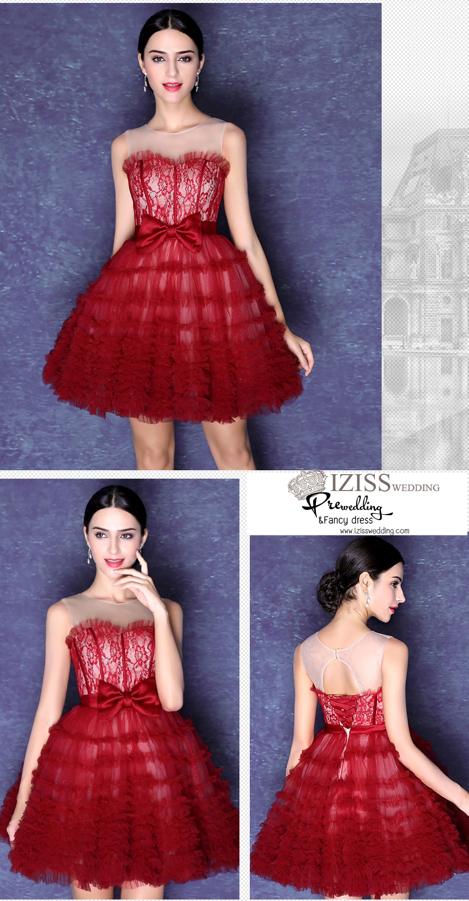 DS023 - **Pre order** ชุดราตรี เดรสสั้นออกงาน (short dresses) ชุดไปงานแต่งงานสวยๆ "ธีมแดง"