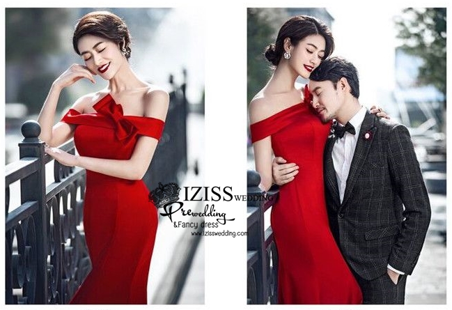 PW336- **พรีออเดอร์ค่ะ** ชุดคู่ถ่ายพรีเวดดิ้ง (prewedding dress) & ชุดแต่งงานแฟนซี (Fancy wedding dress)ชายหญิง "ธีมสีเเดง-ดำ"