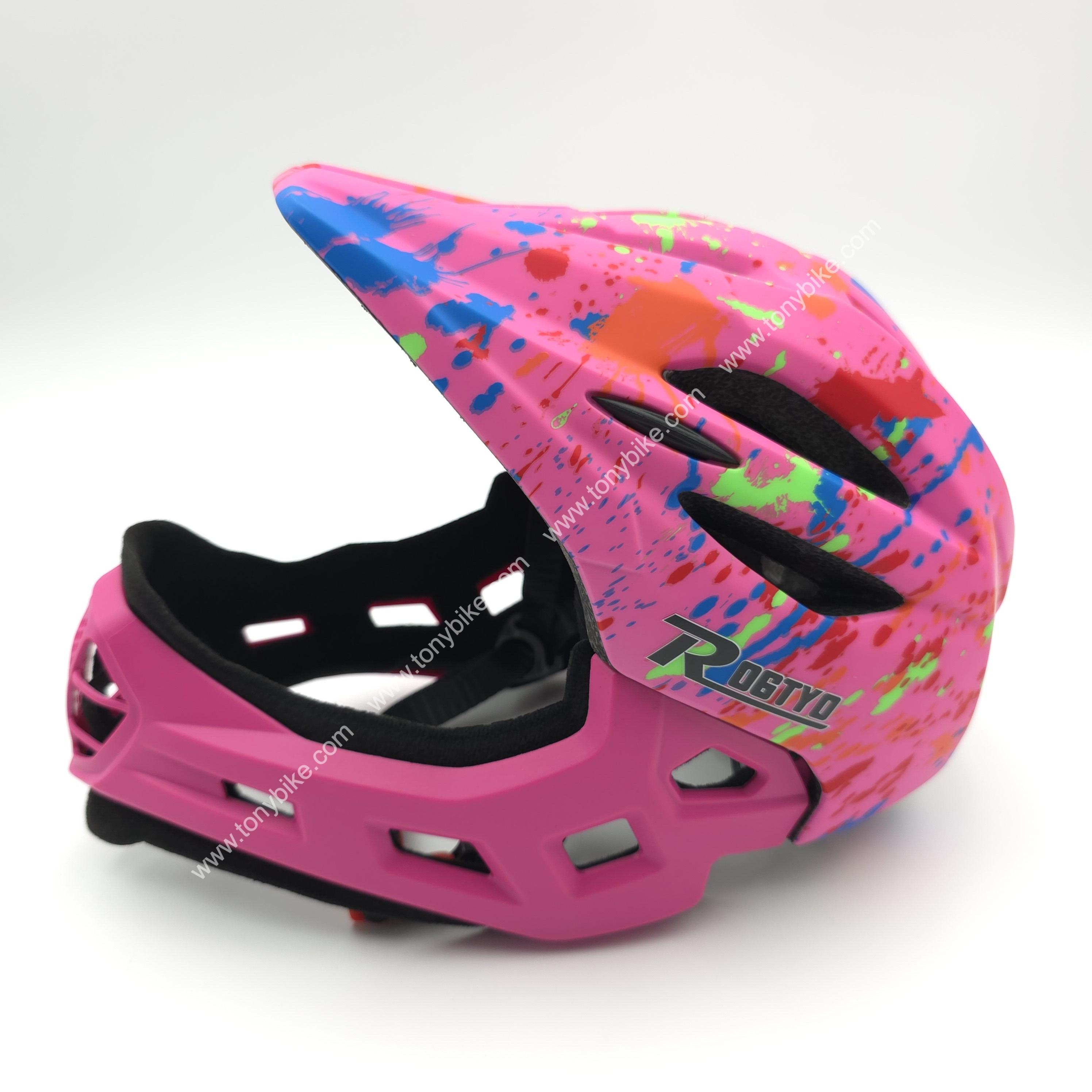 หมวกจักรยานเด็ก เต็มใบ สีชมพู ลายเพ้นท์สี 46-53 ซม.